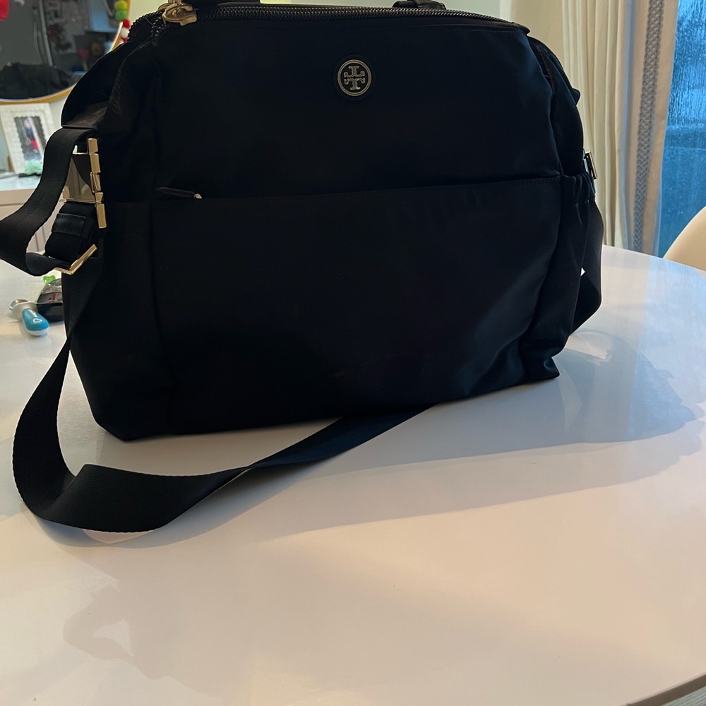 Tory Burch Nylon diaper bag. Black with gold